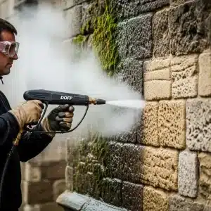 Eco friendly cleaning agents with natural stone samples, emphasizing sustainability in stone preservation