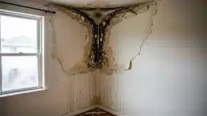 Residential property showing signs of water ingress with damp patches and mold growth