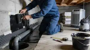 Applying moisture control solutions for preventing damp in a basement environment