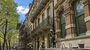 Heritage building restoration in London showcasing intricate architectural details
